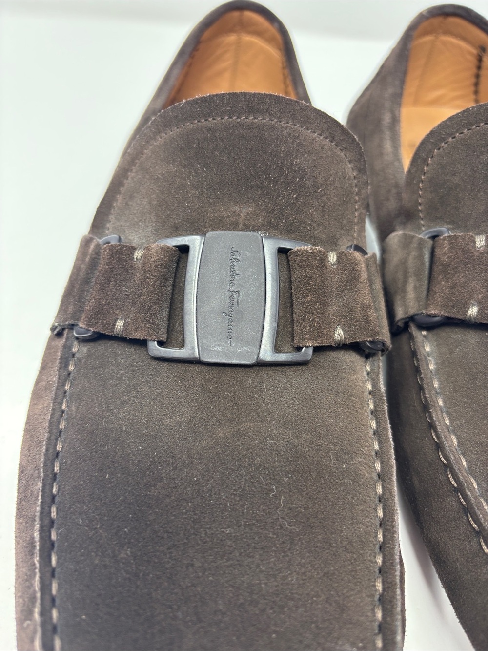 Salvatore Ferragamo | Men's Dark Brown Suede Dress Loafers 10.5 D - Picture 9 of 11